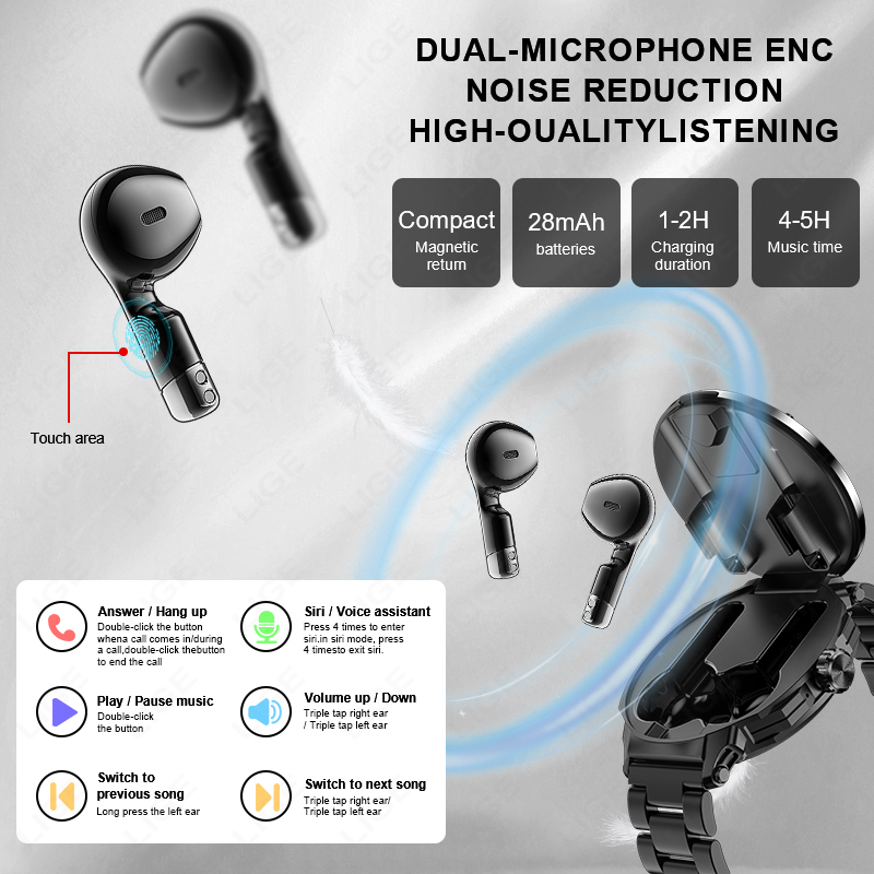 LIGE New 2 In 1 Smart Watch wi - огляд і ціна Tws Earbuds Bluetooth 5.3